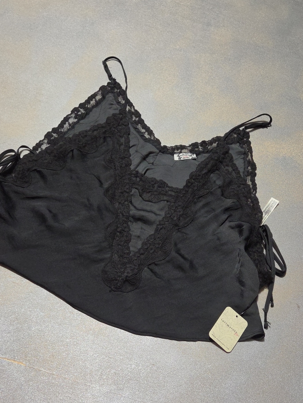 Free People Black Lace-Trim Satin Camisole Top